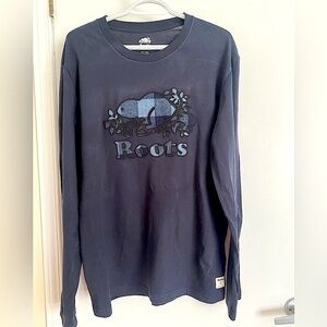 ROOTS, blue long sleeved T-Shirt.